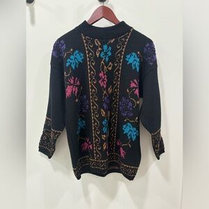 Vintage Dana Scott Knit Sweater Size Medium Floral Pullover 1980s Colorful